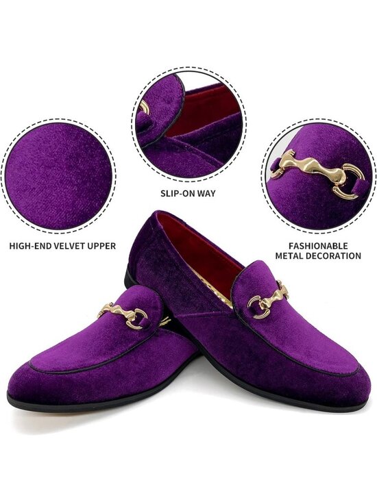Men\'s Purple Rubber Velvet Loafers Glitter Suede Slipper Slip-On Tuxedo Shoes